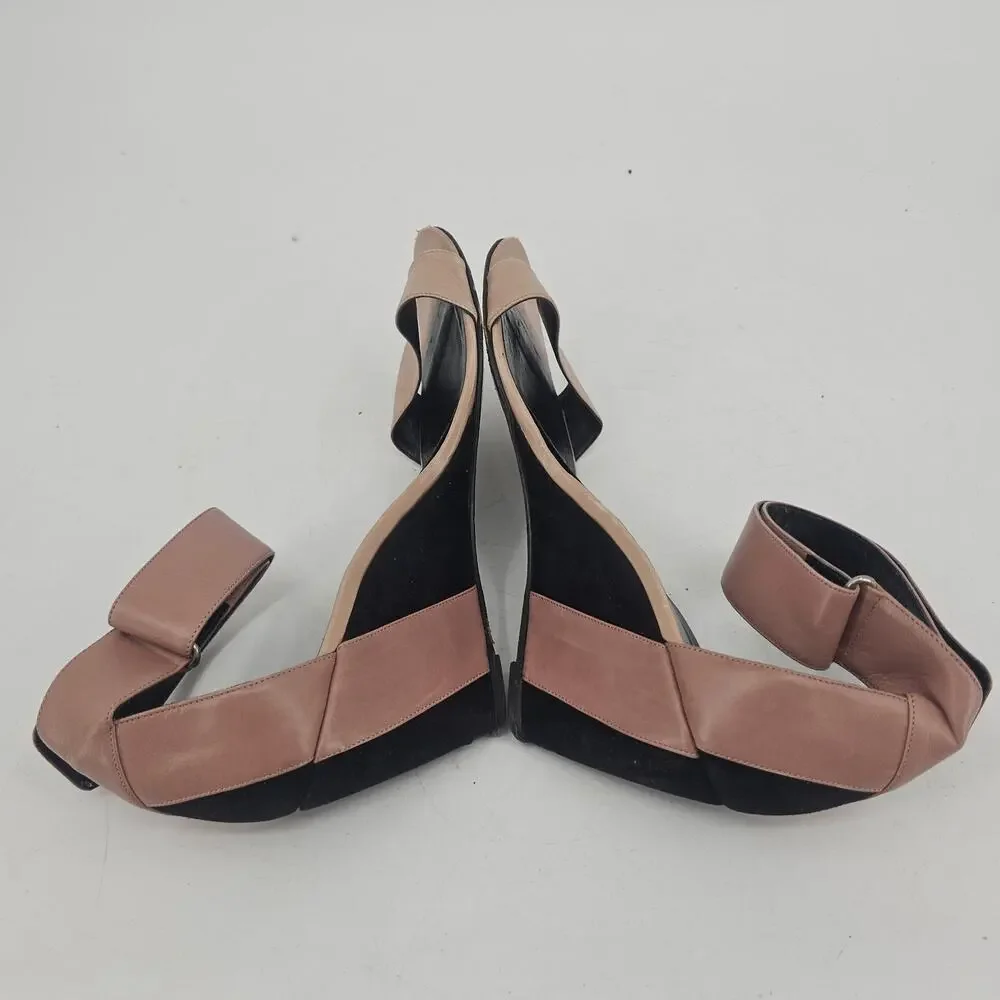 Pierre Hardy Leather Colorblock Wedge Sandal Shoe Nude and Black EU 41 US 10